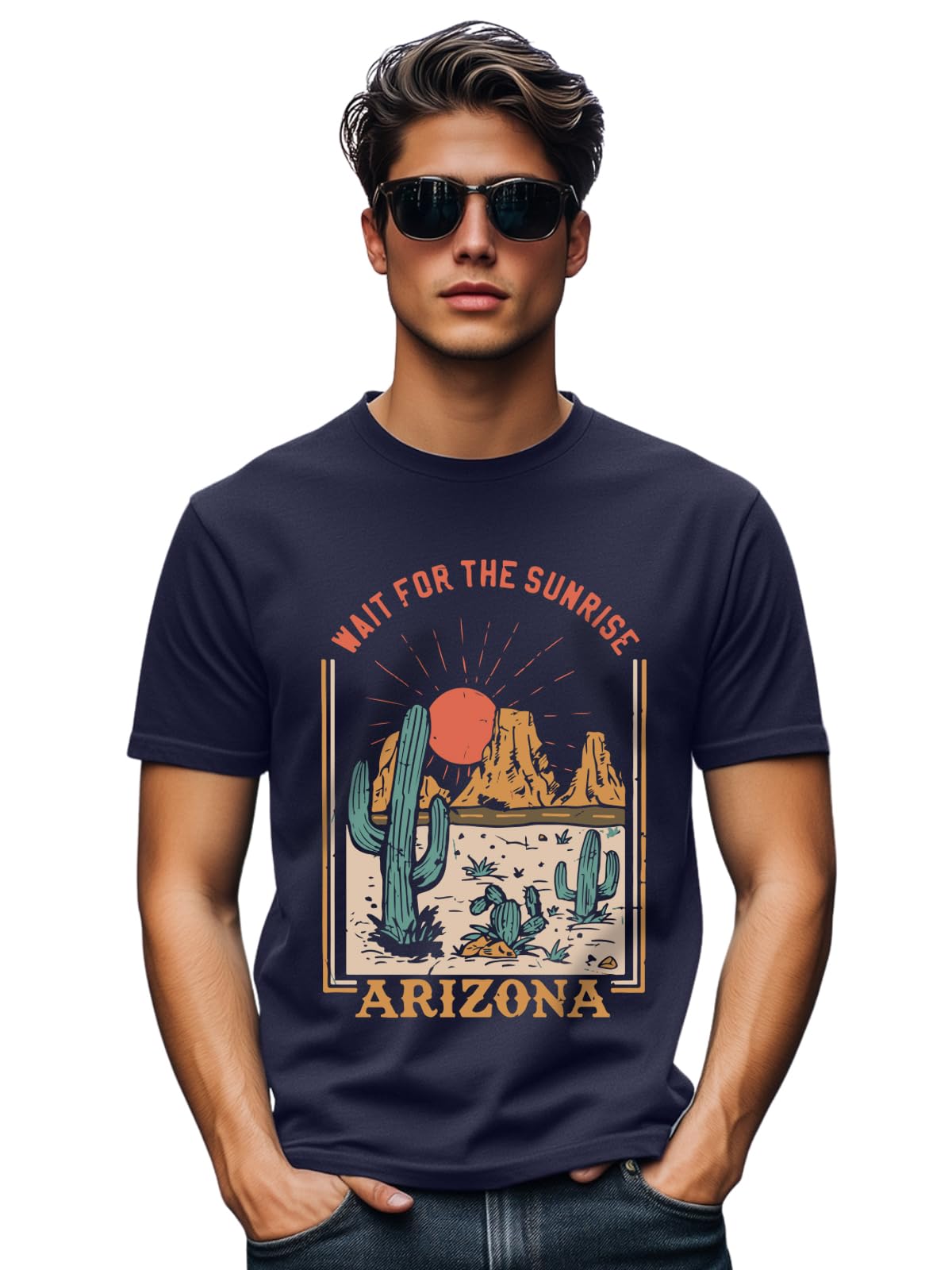 veirdo Regular Fit Half Sleeves Round Neck Arizona Typographic Printed Pure Cotton T-Shirt for Men (Colors: Green & Navy)-picture-49