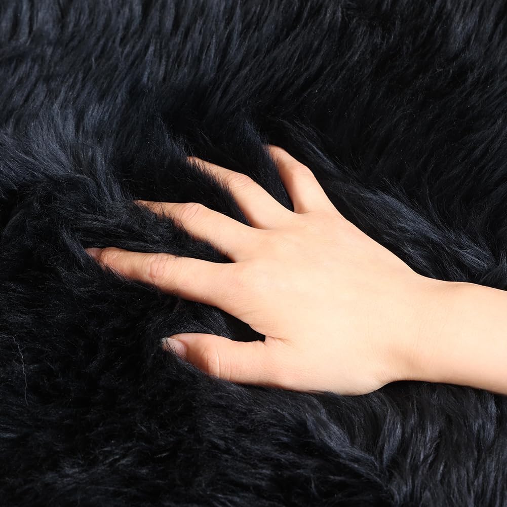 LLB Genuine Sheepskin Area Rug Wool Rug Fur Carpet Fluffy Shaggy Fur Rug for Living Room Kids Bedroom Real Sheepskin Throw Lambskin Rugs Sofa Mat Chair Seat Covers (Black, 2 x 6 ft Sheepskin)