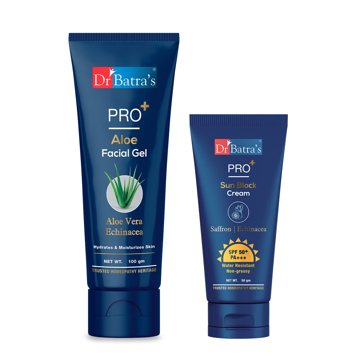 Dr Batra's Pro+ Sun Block Cream Spf 50+ And Pro+ Aloevera Facial Gel -100 Gm - All Skin Type