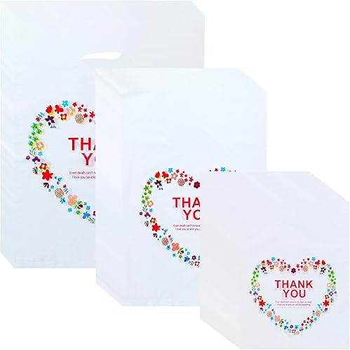 Leinuosen 200 bolsas de compras de 3 tamaños de agradecimiento para mercancía a granel, bolsas de ventas pequeñas para pequeñas empresas, regalo de