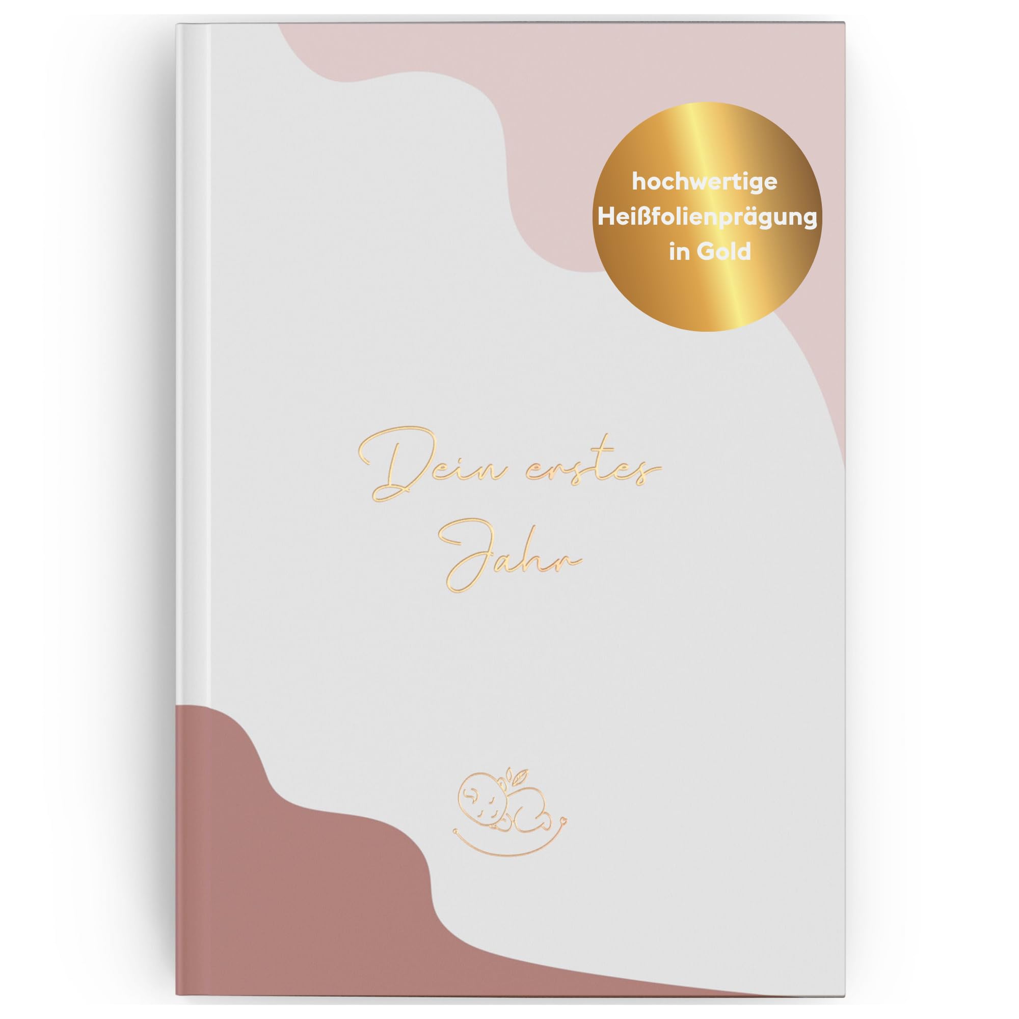 LEAF & GOLD® Edles Babyalbum für das erste Jahr I Baby Geschenk zur Geburt für Junge oder Mädchen I Babybuch mit goldener Folienprägung