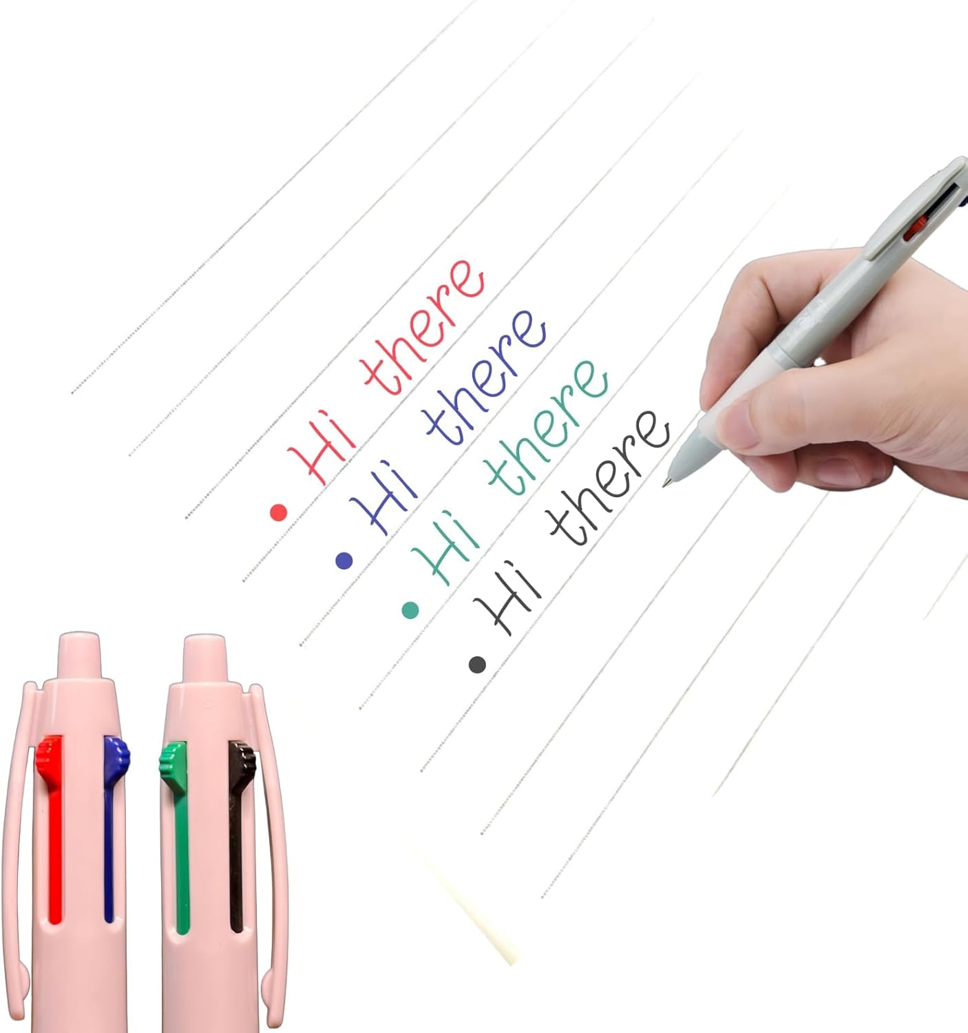 0.5mm Fine Point 4-in-1 Colored Pens Retractable Oil Gel Pen, 4 Color Multicolor Pen for Office, School & Journaling, Smooth Writing, 3 Assorted Barrel Colors, 6 Count Pack - Image 4