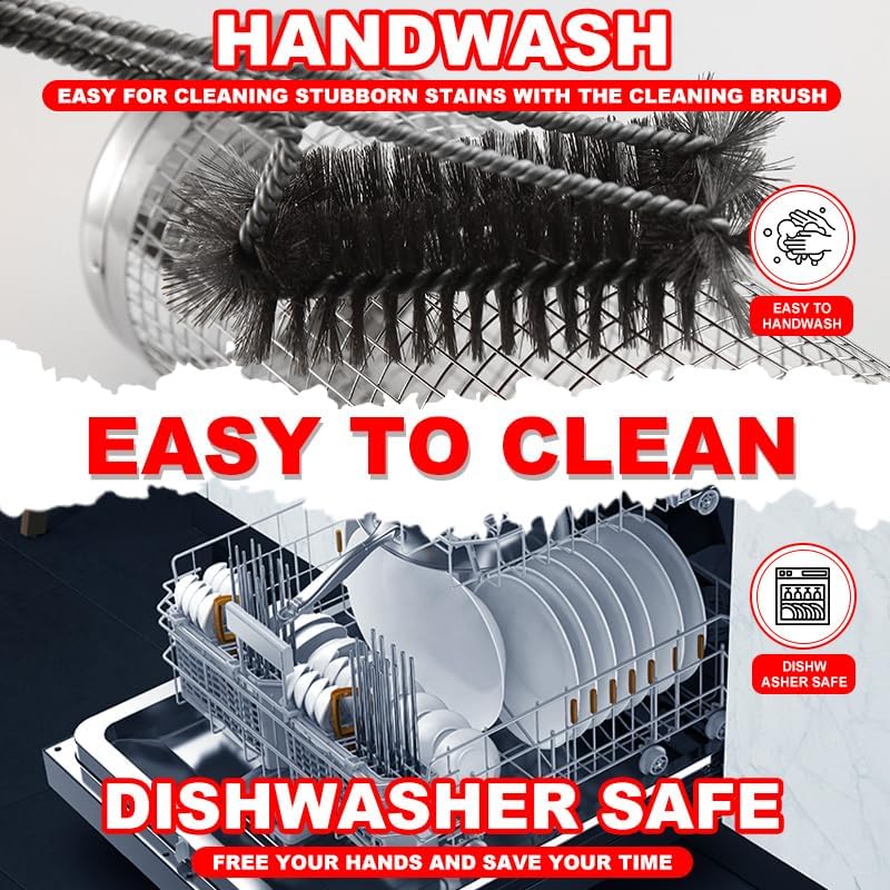 Miniatura 4 de Cesta para asar con asa, canastas grandes de 11.8 pulgadas redondas para barbacoa al aire libre, verduras, papas fritas, carne de pescado, cesta de