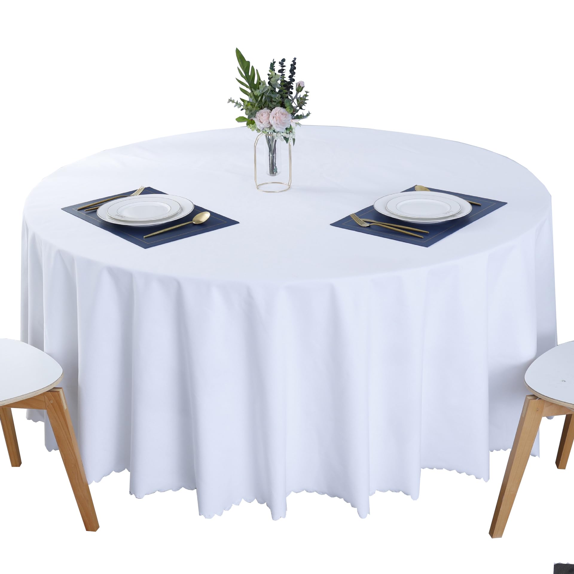 Nappe Ronde en Coton et Chanvre antitache Protéger et décorer la Table Nettoyage Facile Blanc Diamètre 260 cm