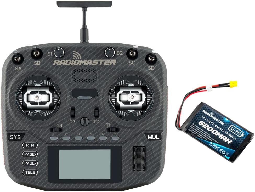 Radiomaster Boxer Max Version with CNC AG01 Hall Gimbals Carbon Fiber 2.4G 16ch Transmitter Remote Control ExpressLRS Mode 2 (ELRS-Black with 6200)