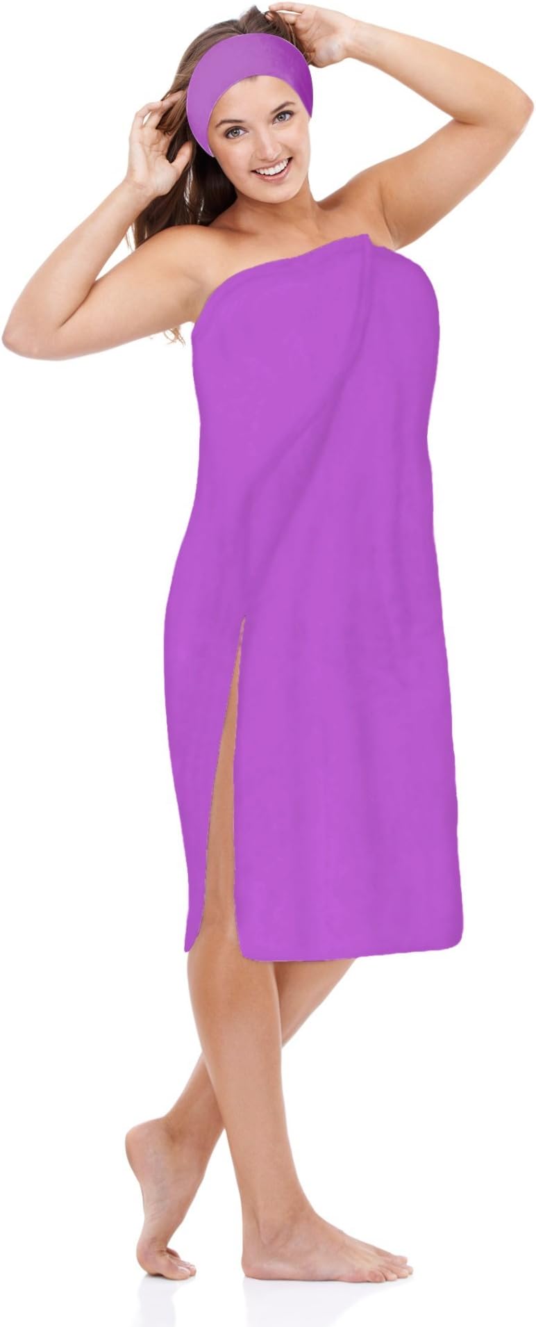 Luxury Spa Wrap Womens Plus Size Snap Bath Towel Wrap (XXL Plus Size 1X 2X, Purple)