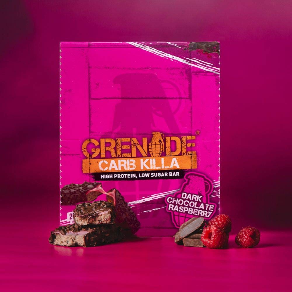Grenade Barre Protéinée - Dark Chocolate Raspberry, 12 x 60 g | Riche en Protéines, Pauvre en Sucre, Plus de 20 g de Protein par Barre