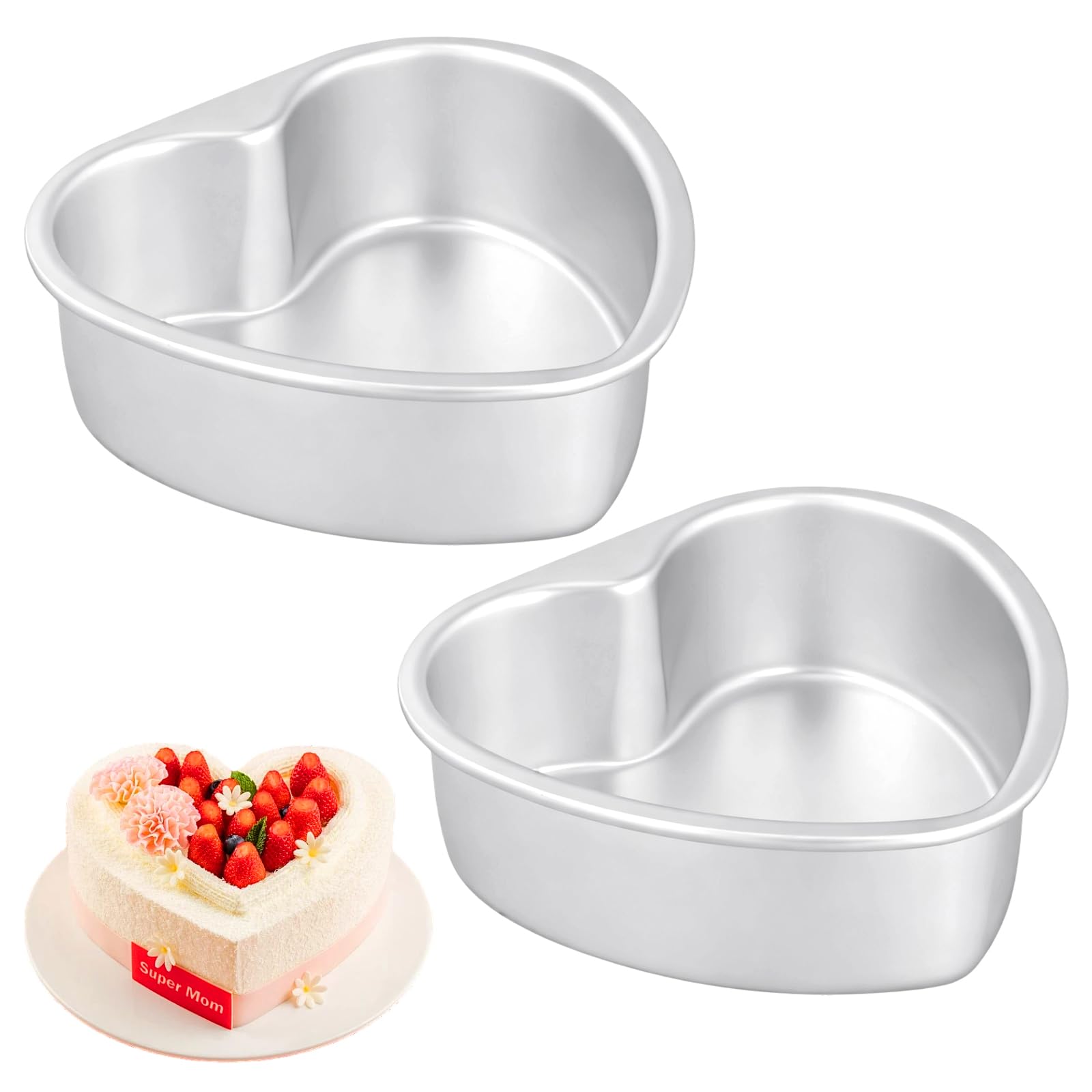 TAICHEUT 2Pack Heart Cake Tin, 6 Inch Aluminum Heart Baking Pan with Non-Stick Coating for Cheesecake, Christmas Party, Wedding Desserts