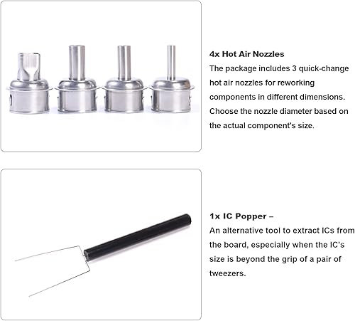 Miniatura 6 de YIHUA Estación de retrabajo de pantalla táctil 993DM, potente 1000 W con 3 memorias, temperatura precisa variable (212 °F a 932 °F), aire