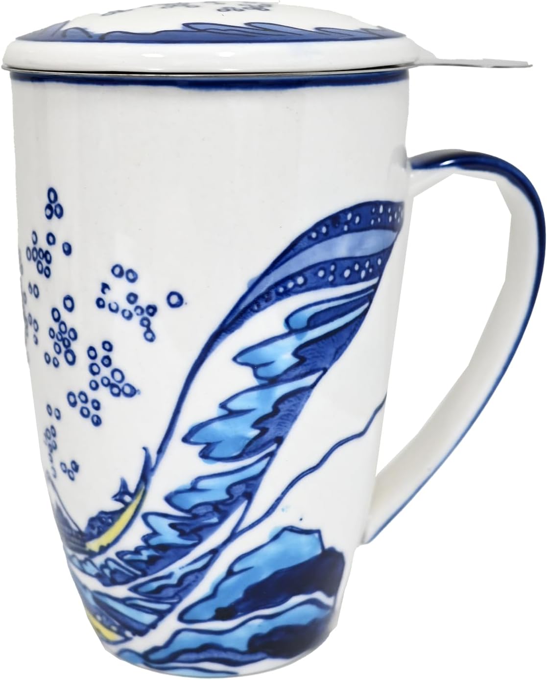 Urban Tokyo Porcelain Tea Infuser Mug with Lid, 15oz Teacup with Strainers for Loose Leaf Tea, Microwave and Dishwasher Safe Coffee Mug