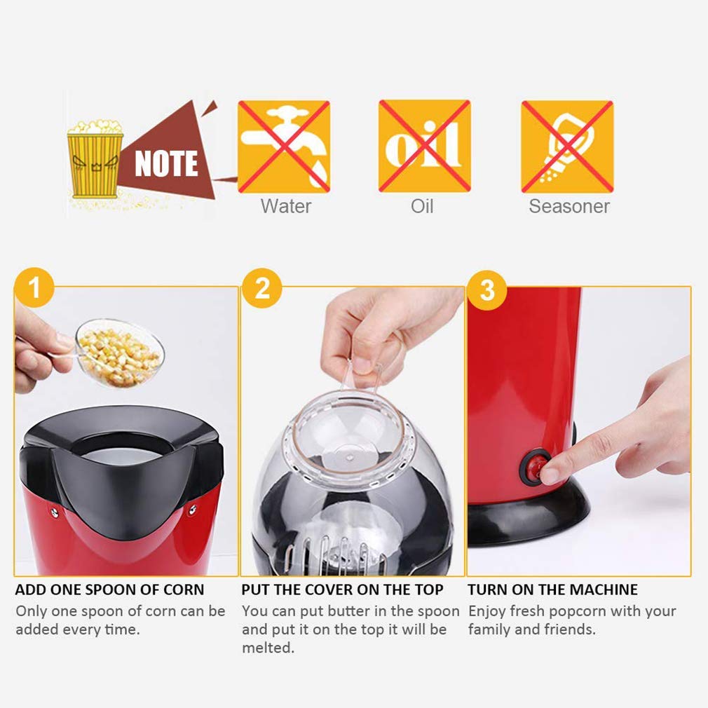 Macchina per Popcorn ad Aria Calda, Macchina per Popcorn da 1200 W, Macchina per Popcorn elettrica per Uso Domestico, Senza Olio Necessario, Ideale per Guardare Film e organizzare Feste