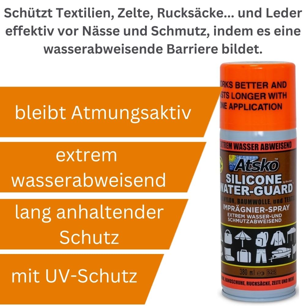 Atsko Sno Seal Water Guard Spray - Silikon Imprägnierspray Imprägniermittel DOPPELPACK 2x 380 ml - für Outdoorjacken, Schuhe, Rucksäcke, Zelte