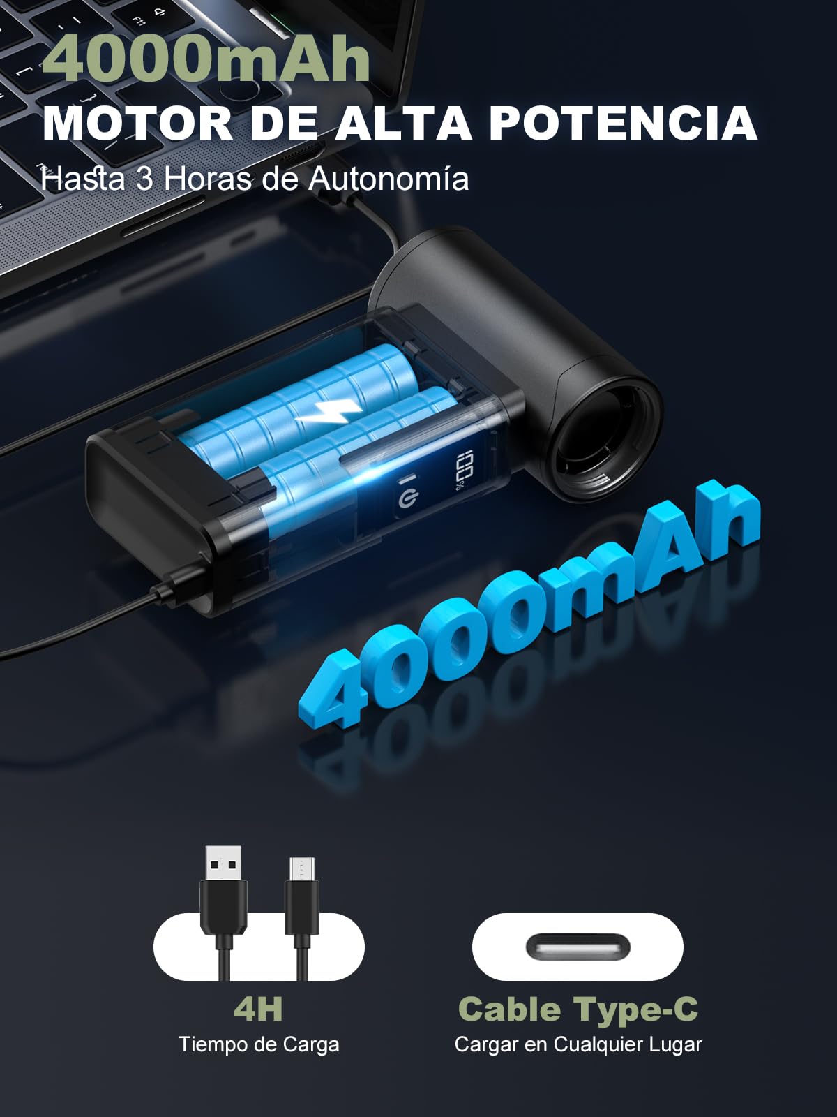 Smiling Shark JE-01 Soplador de Polvo Eléctrico, Soplador Aire Comprimido con Motor Sin Escobillas Cuerpo Duradero de Aluminio & Pantalla LED, 4-Gear Ajustable Air Duster para PC/Teclados/Campfires