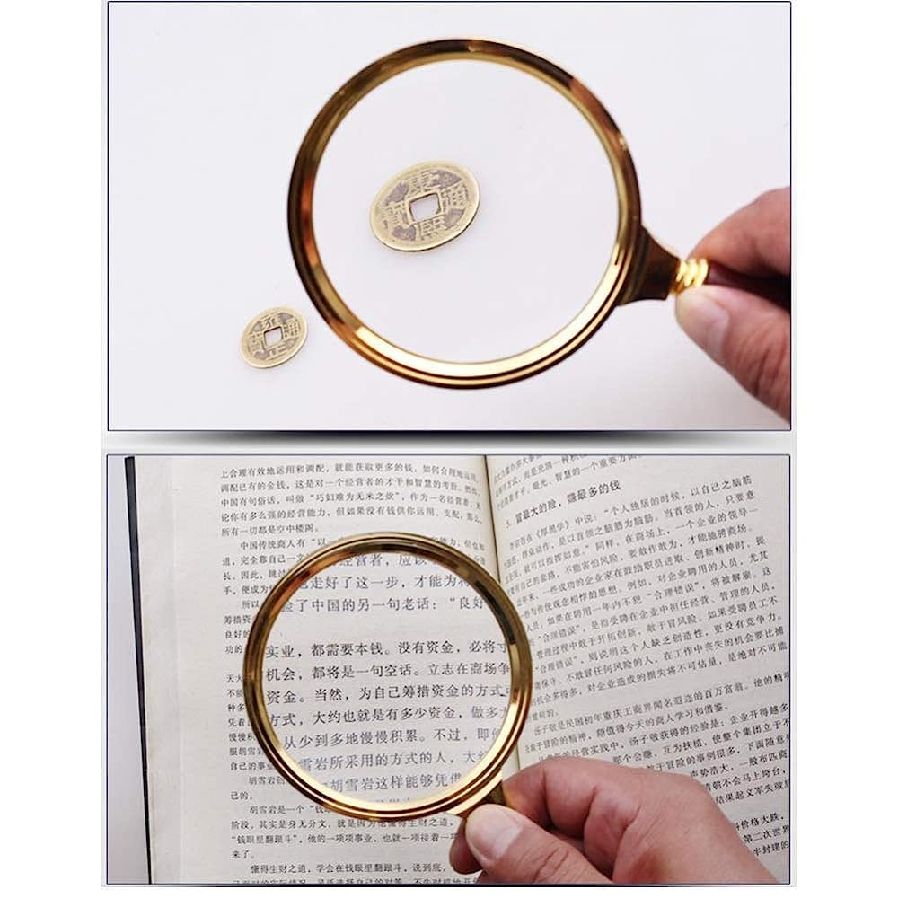 Lupe, große Handlupe, 6-fache Lesemodi für Senioren mit Sehschwäche, Bücher, Seiten, Zeitschriften, Zeitungen, Karten, Schmucklupe/Metallic