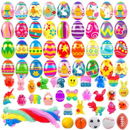 36 Pack Prefilled Easter Eggs with Fidget Toys Bright Colorful Easter Eggs Prefilled with Variety Easter Stress Toys Inside Great for Kids Toddler Easter Basket Stuffers Eggs Fillers Party Favors