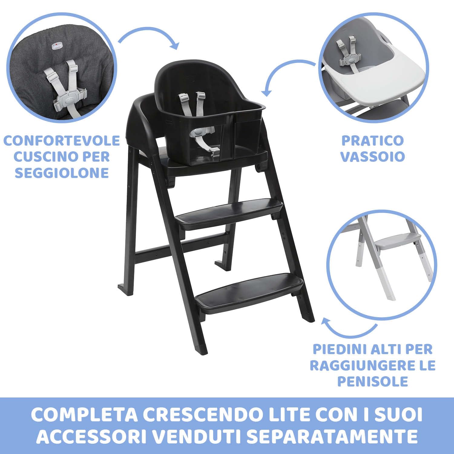 Chicco Crescendo Lite Seggiolone Pappa Evolutivo per Bambini dai 6 Mesi fino a 110 kg, Como Lake, Verde Acqua