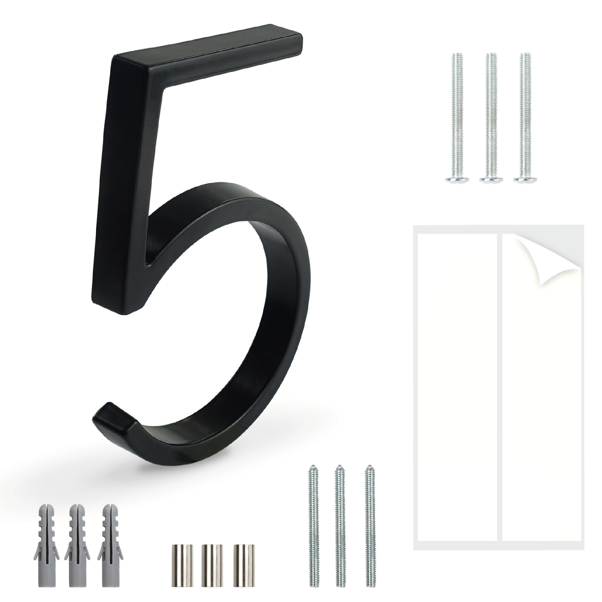Hasware Targa Con Numero Civico Galleggiante: 5 Pollici (12Cm) Moderna Segnaletica Per Porte, Perfetta Per I Numeri Dell'indirizzo Di Casa (5, Nero)-image