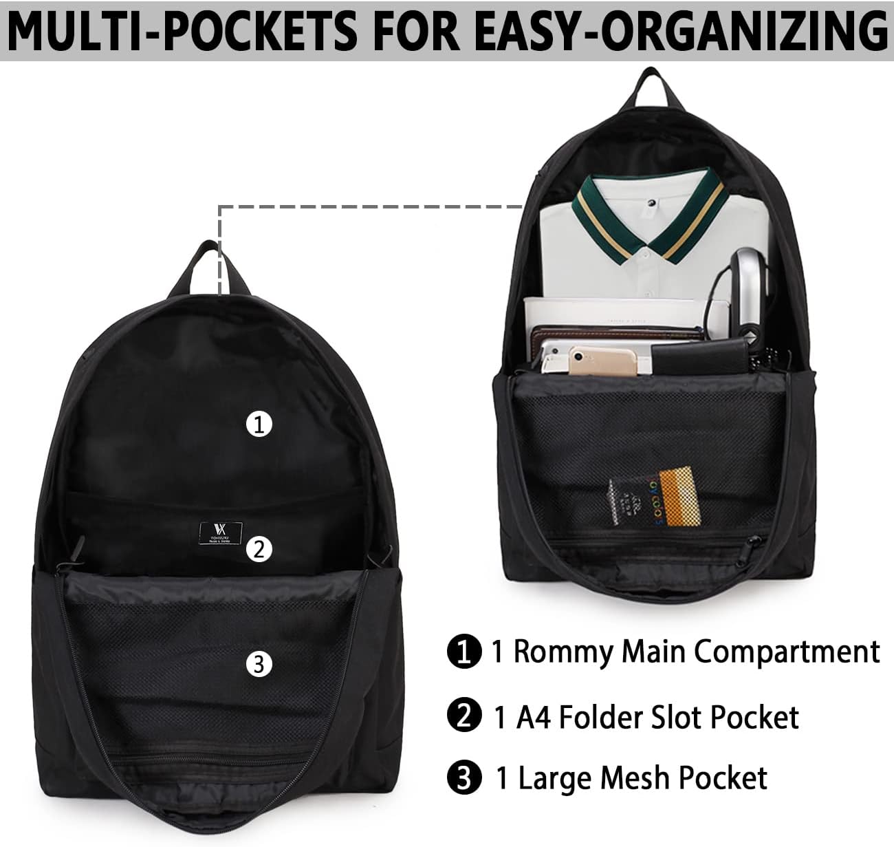 VX VONXURY Lightweight Backpack for Men Women,Simple Causal Bookbag for School Travel Work - Image 4