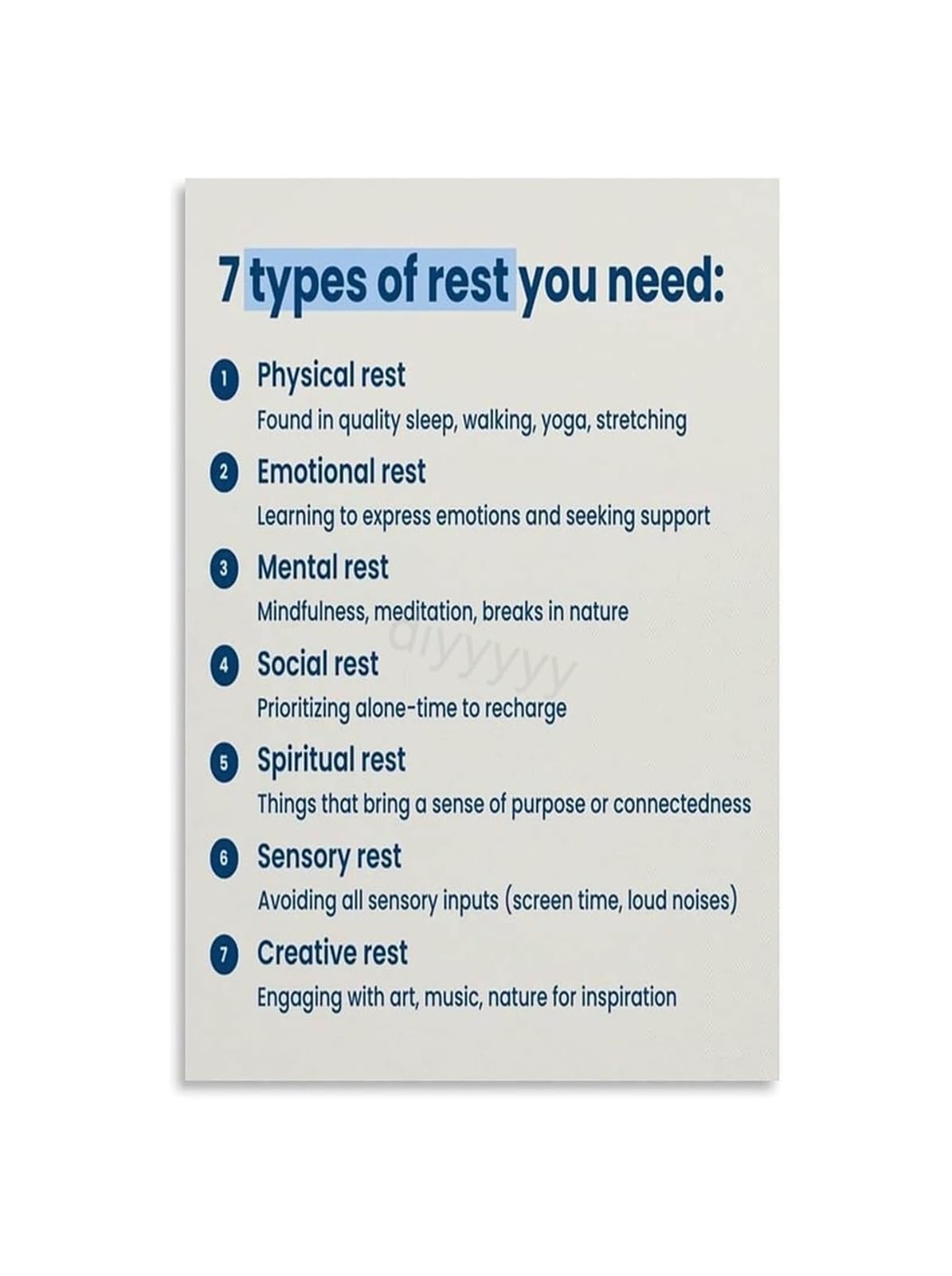 REIUAFWYGV Executive Sanctuary Blueprint 7 Types of Rest Chart for Visionary Leaders Focus Recovery Decision Fatigue Office Decor Tool