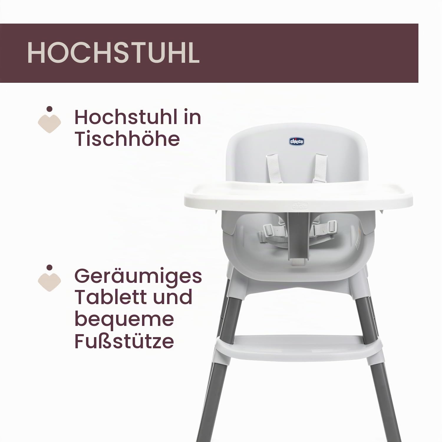 Chicco Zest Kinderhochstuhl für Babys ab 6 Monaten bis 40kg, Leichter Hochstuhl mit verstellbarer Höhe und abnehmbarem Tablett, 5-Punkt-Gürtel, wiegt nur 4,5 kg, Kompakt verstaubar, Modernes Design