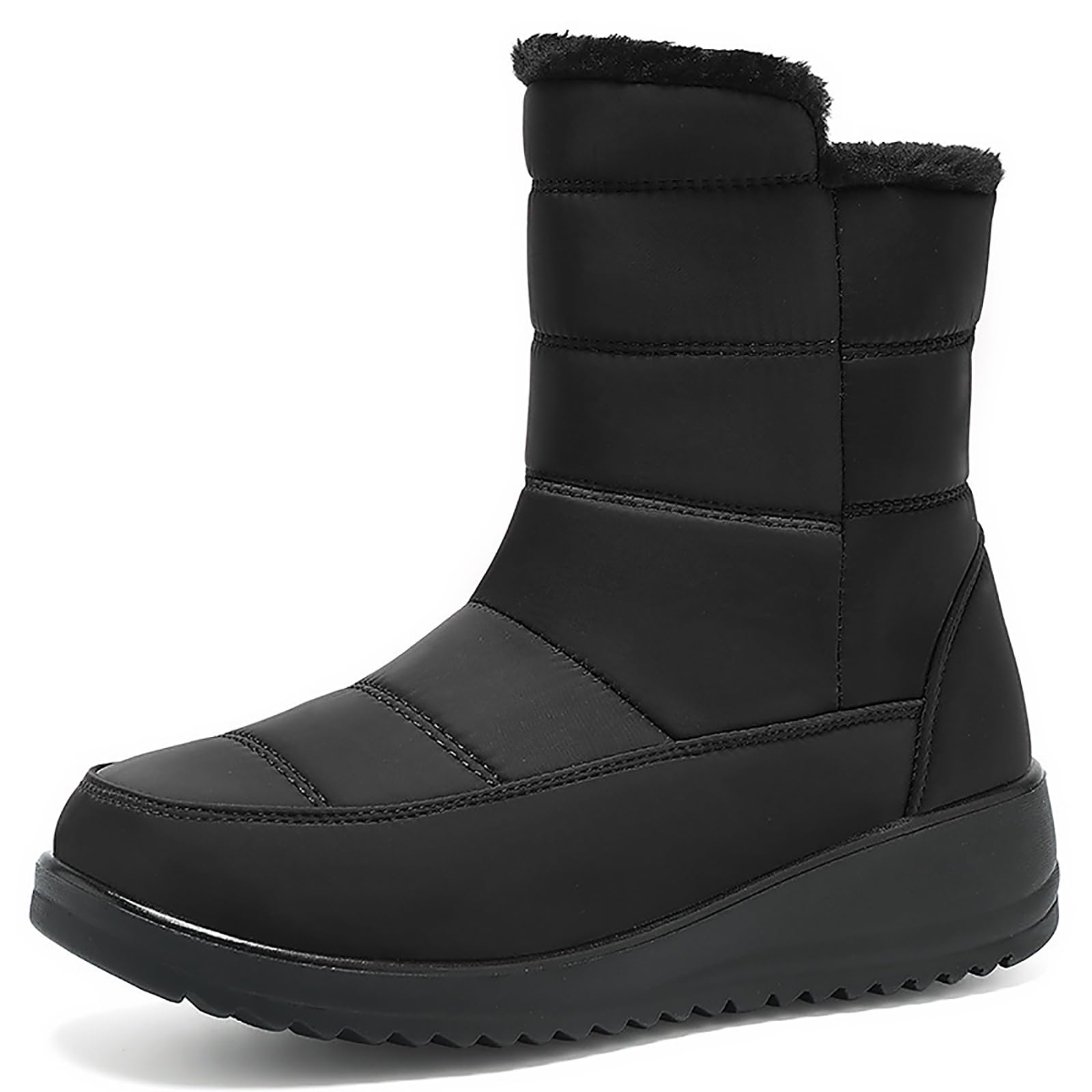 Womens Warm Fur Lined Winter Snow Boots Comfortable Non-Slip Outdoor Slip-On Wedge Waterproof Ankle Boots For Walking Vacation