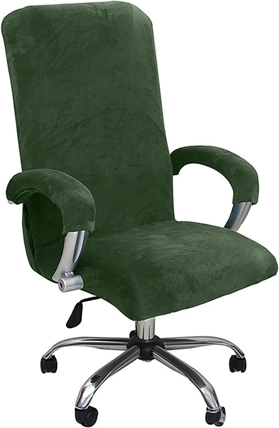 Velvet Plush Office Chair Cover with Armrest Covers, Universal Stretchable Office Computer Seat Covers Slipcovers, Fit for Swivel Rotating Chair Protector(Green,XL)
