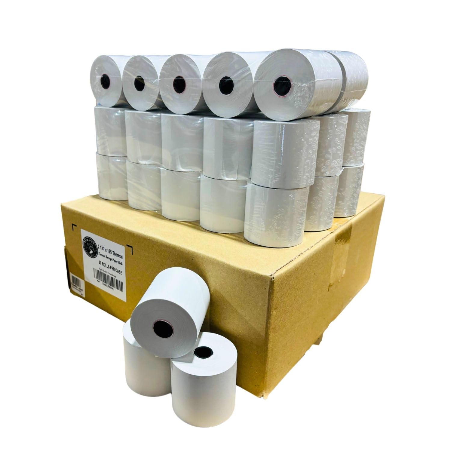 BAM POS 2 1/4" x 165' Thermal Cash Register POS Receipt Paper - Low Dust Thermal - Bright White Paper - Compatible with CE T100, PCR T465 and Many