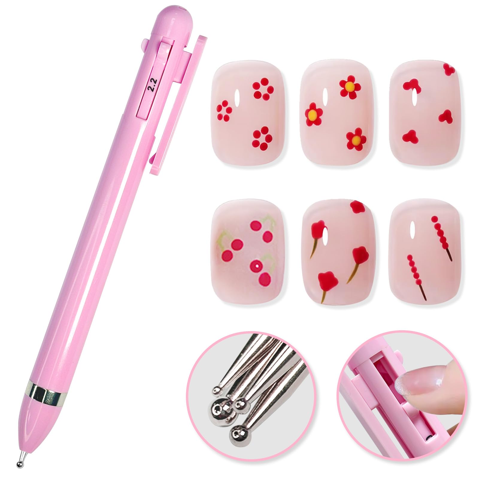 HJ Nail Dotting Pen Ballpoint Design Nail Art Kit with Tip Dot Paint Pink