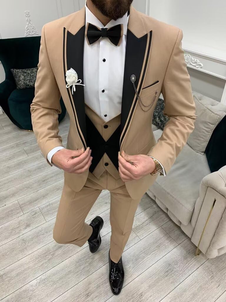 Men Slim Fit Suits 3 Piece Tuxedo for Men Wedding Prom Formal Tuxedo Suits Business Blazer Vest Pants Set