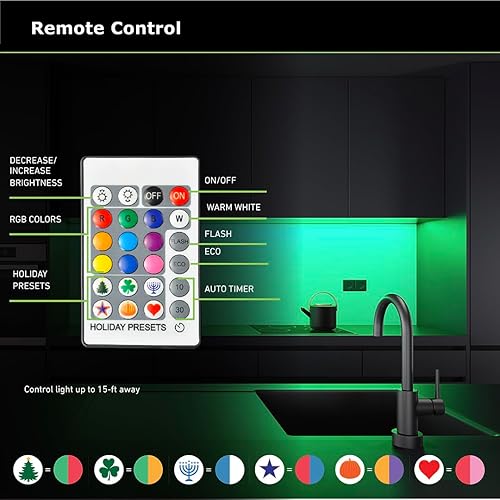 Miniatura 5 de Good Earth Lighting Tira de luz flexible RGBW multicolor de 6 pies de 120 lúmenes, banco de energía recargable con adaptador USB con control remoto