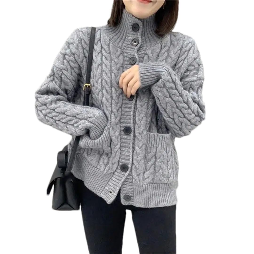 Suéter De Punto Trenzado con Cuello Doblado Suelto SB De Manga Larga para Mujer