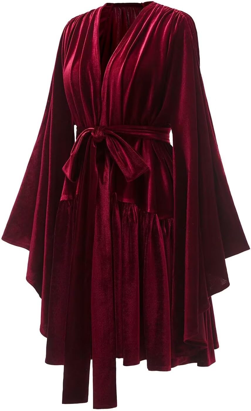 Changuan Velvet Bridal Robe Short Bathrobe Lingerie Loose Kimono Ruffles Warm Nightgown Sleepwear