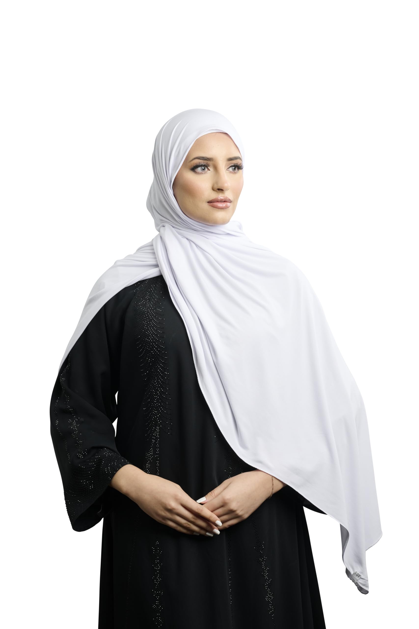 AREESHA Luxury Jersey Hijab Scarf Cotton Shawl Wrap Headscarf - Made in Dubai (White)