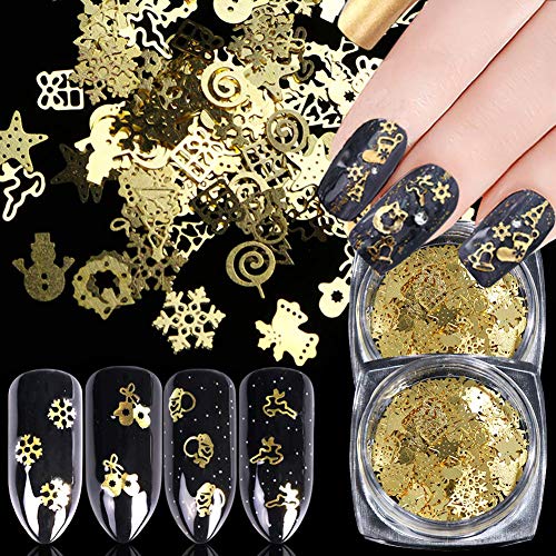Christmas Nail Art Glitters Snowflakes Nail Sequins 3D Nail Art Decals Holographic Laser Nail Flakes Stickers Acrylic Nails Design Glitter Xmas Nail Art Supplies Decorations (2 Boxes)