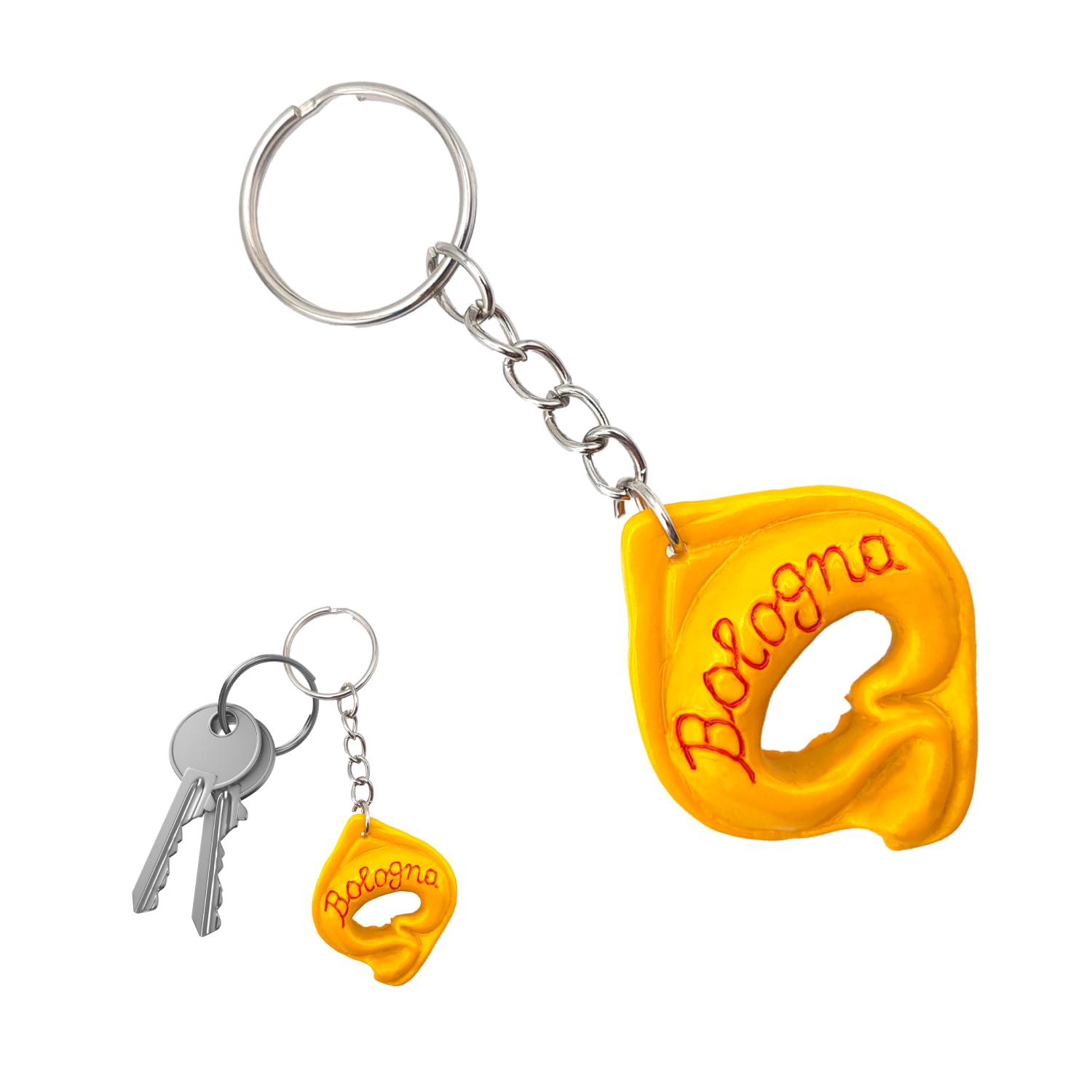 Leddy Living BOLOGNA TORTELLINO 3D Pocket Keyring with Key Holder Ring Italian National Pride, Hat Decoration, Accessory for Men and Women, Gift Idea, Tortellino, One size