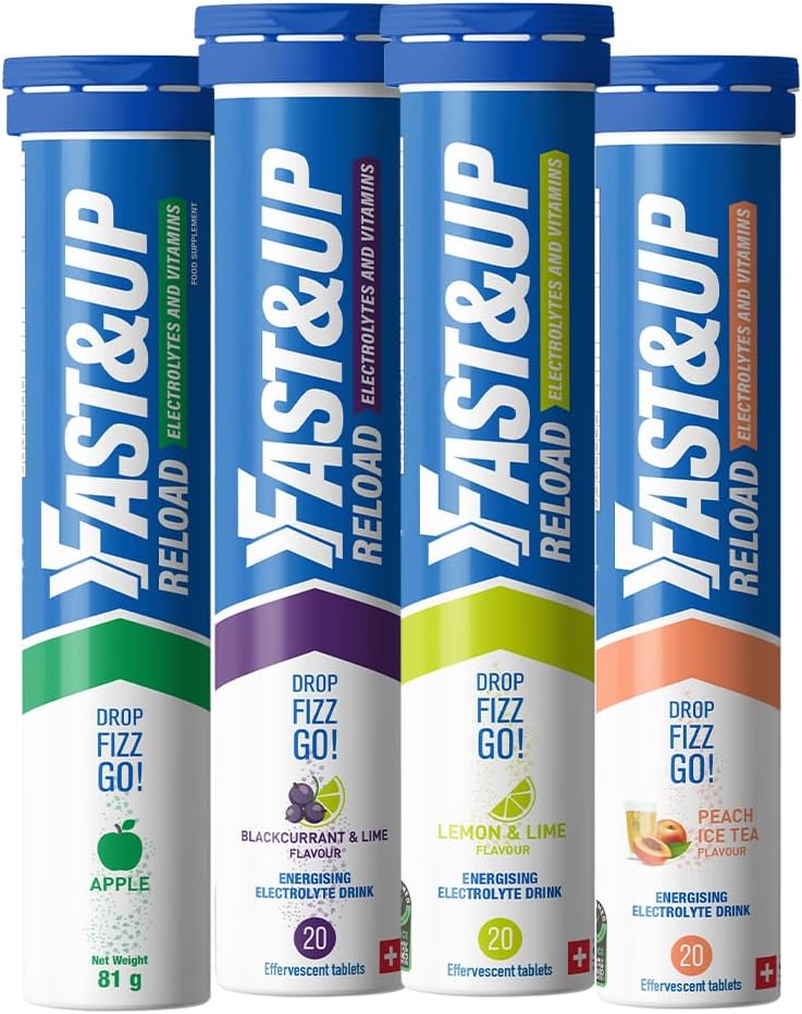 Fast&Up Reload – Variety Pack – 80 Effervescent Tablets – Instant Electrolytes for Rapid Hydration & Energy – Added Vitamin C & B12 for Performance, Wellbeing, Travel & Recovery – Vegan
