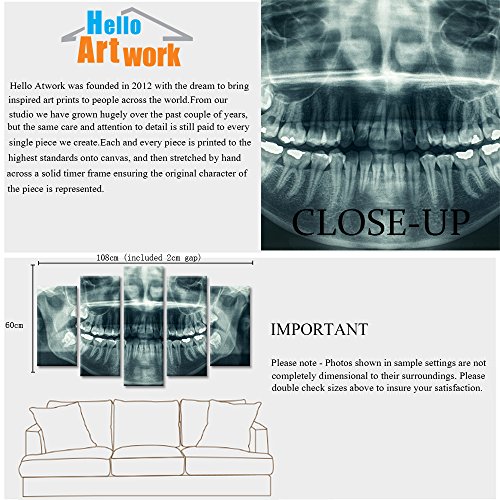 Ihappywall Modern 5 Panel Canvas Wall Art X-Ray Dental Tooth Oral Panoramic The Picture Teeth Decay Print For Dental Room Stretched And Framed For Living Room Ready To Hang #TOP5