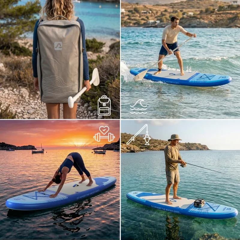 Paddle Gonfiabile AIRGLISS Moon 11.0 FINO A 2 Persone (Max. 170kg) | Adulto E Bambino | Stabile E Di Qualite | Completo di Tutti Gli Accessori: PAGAIA, GONFIORE, Borsa, ALLERON, Leash