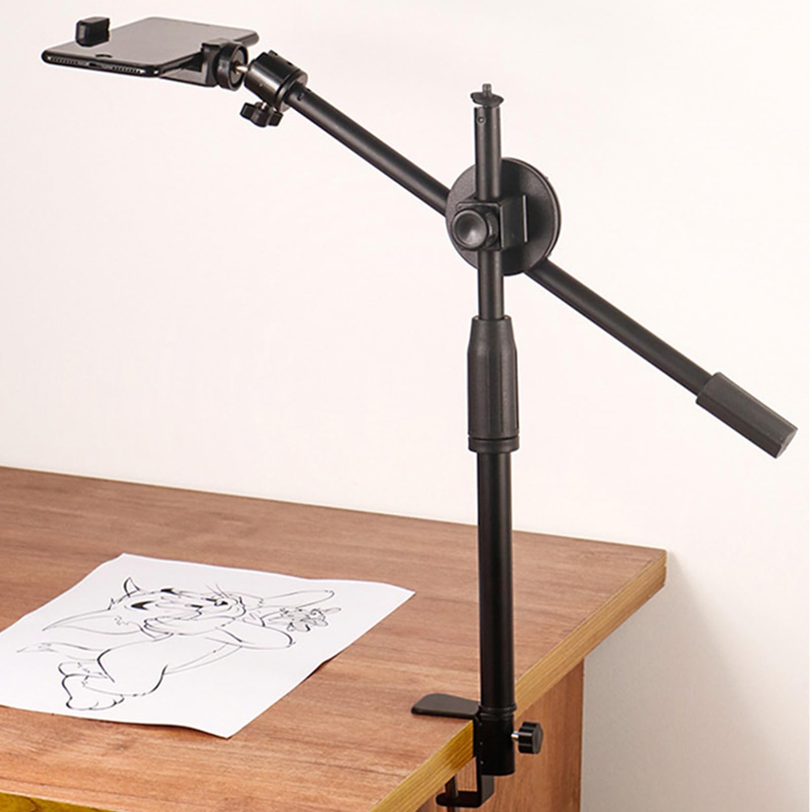 Aoresac Soporte de Mesa de Brazo de Brazo Ajustable con Soporte para Teléfono, Luces de Relleno de Cardáneo Desk Clask para Grabar Transmisión en con Soporte de Teléfono Flexible (C)