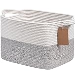 Cotton Rope Storage Basket for Organizing 1Pack, Woven Baskets for Storage, Small Laundry Basket for Toys, Towels, Books, Decorative Closet Shelf Baskets for Bathroom, Bedroom, 33x25x22.5cm, Grey