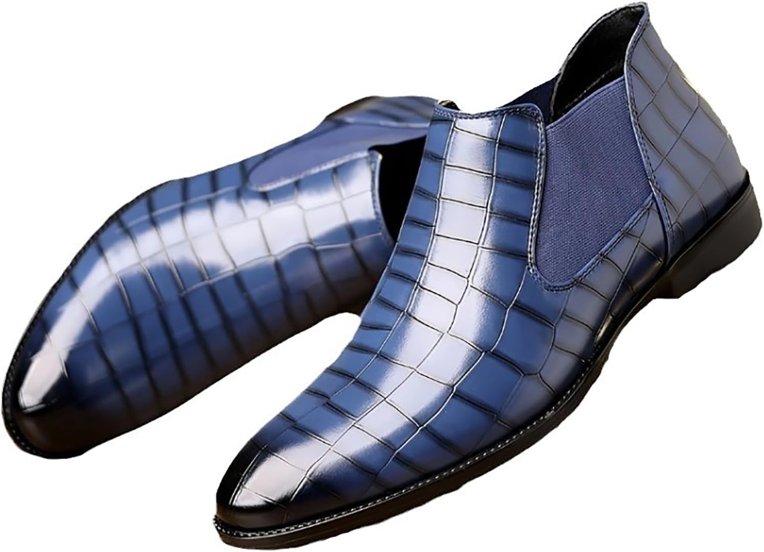 Leather Print Chelsea Boots Elastic Band Business Slip On Ankle Boots Fashion Classic Pull On Business Work Party Chukka Boots for Mens Dress Boots