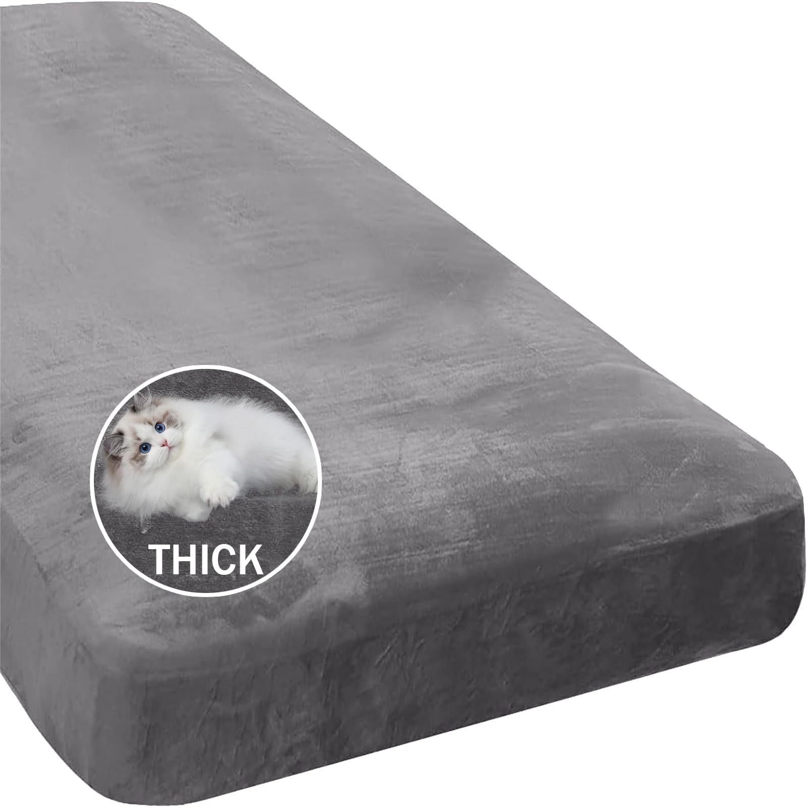 BXFUL Stretch Velvet Sofa Seat Cushion Cover, Removable Sofa Couch Covers with Elastic Bottom, Washable Furniture Slipcovers Protector for Kids and Pets (Chaise,Grey) โ image 1
