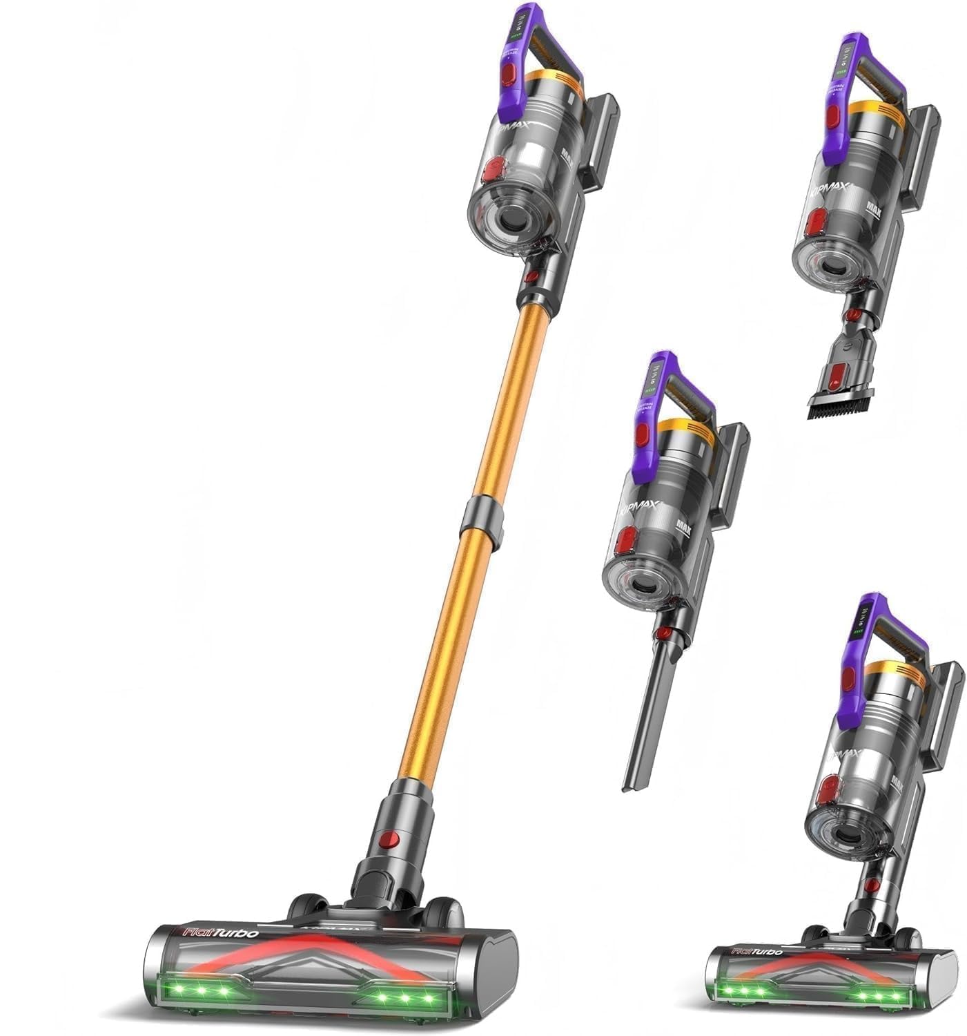 KIPMAX Aspirateur Laveur sans Fil (Main & Bâton) 550W/50KPa, Aspirateur sans Fil 70Min Autonomie - Écran LED, Aromathérapie, Filtrage 7 Couches,pour Poils Animaux/Tapis/Sols Durs (Doré)
