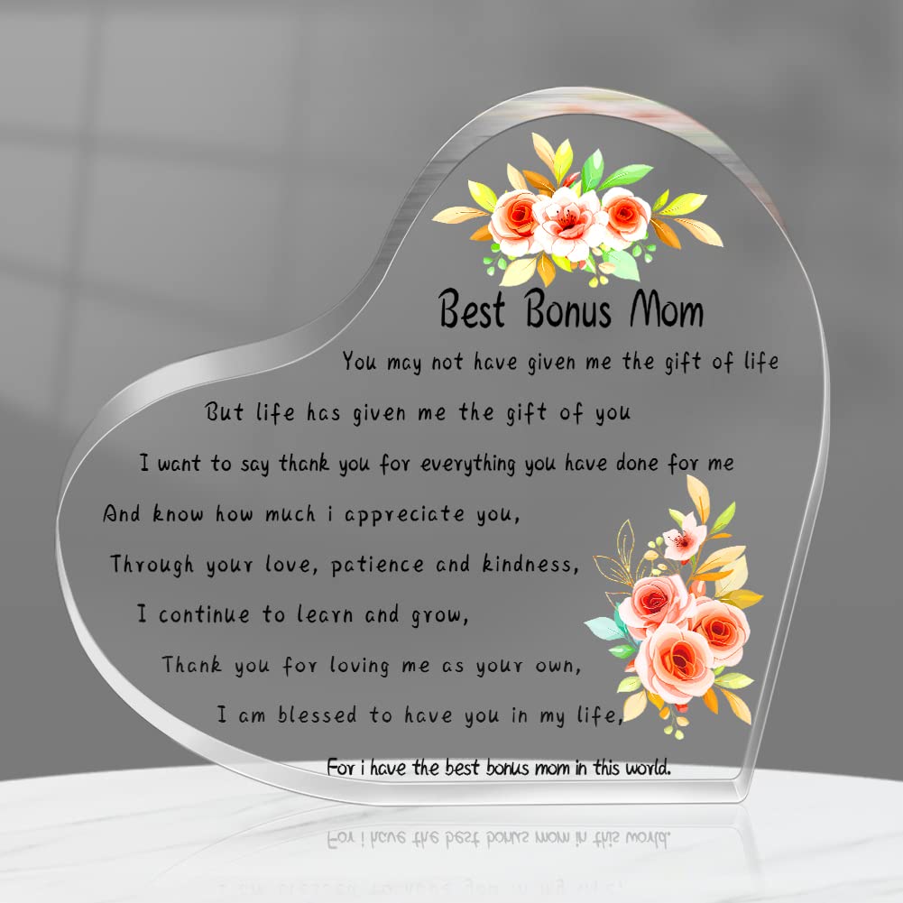 PETCEEMother's Day Bonus Mom Gifts from Daughter Son - Mothers Day Present Gifts Keepsake and Paperweight for Bonus Mom Stepmom Foster Mom Mother in Law Second Mom from Stepdaughter Stepson