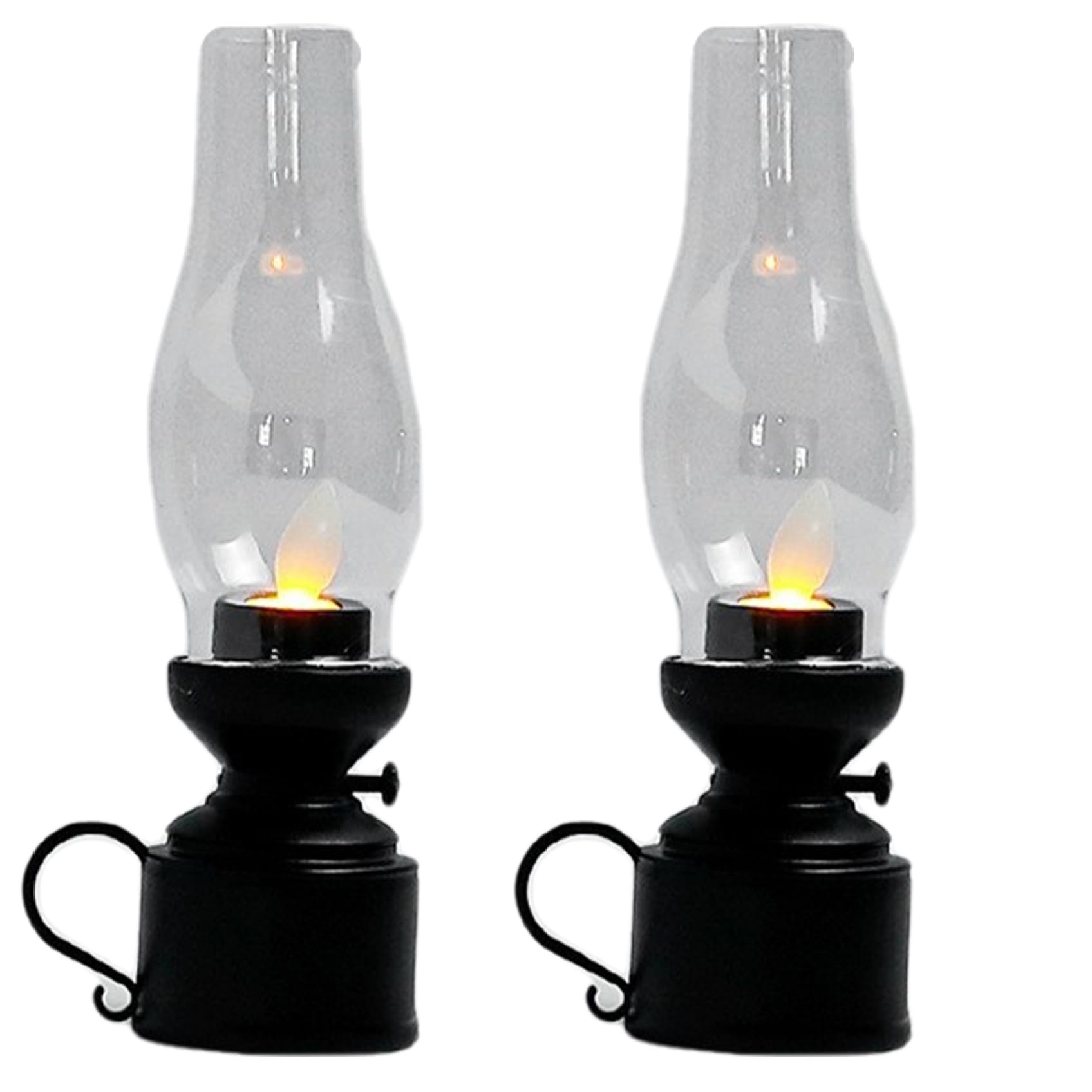 Wedhapy Kerosene Lantern Kerosene Lamp 2Pcs Flameless Flickering Vintage Oil Lantern 7x2in Hurricane Lamp with Handle Battery Powered PP Oil for Halloween, Black
