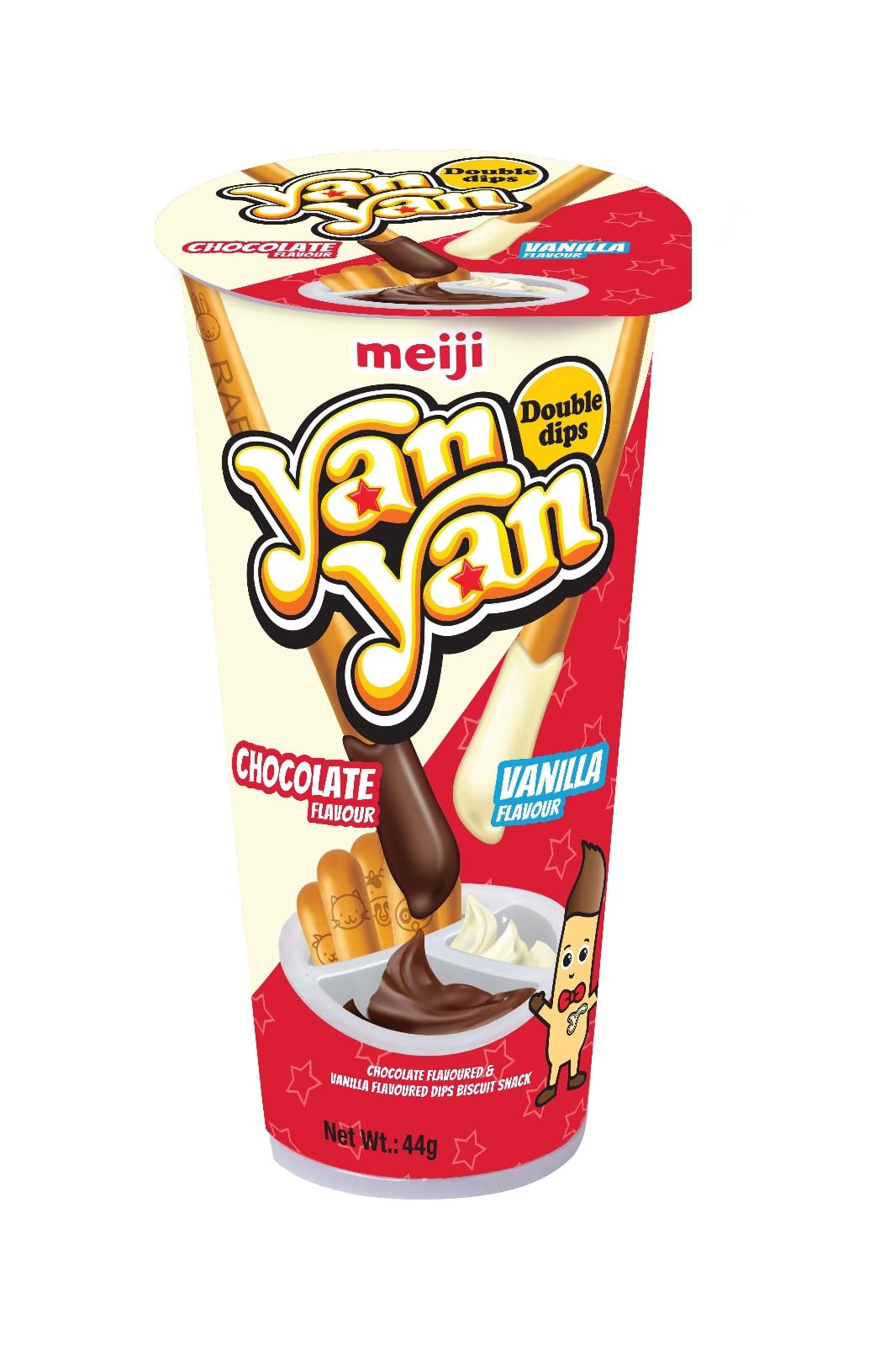 Meiji Yan Yan Biscuit Sticks with Chocolate & Vanilla Dip,44g– Crispy Snack with Sweet Dips, Perfect for Travel, Parties, School Lunches & Quick Snacks