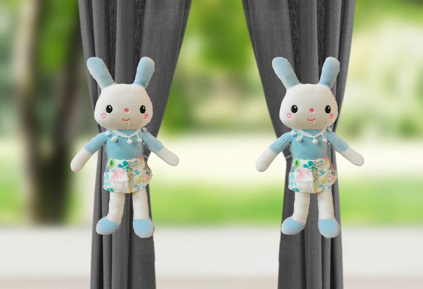 Curtain Tieback Rabbit Bunny Animal Stuffed Soft Plush Toy for Kids Room and Home Decoration (Size: 40 cm Color: Blue)