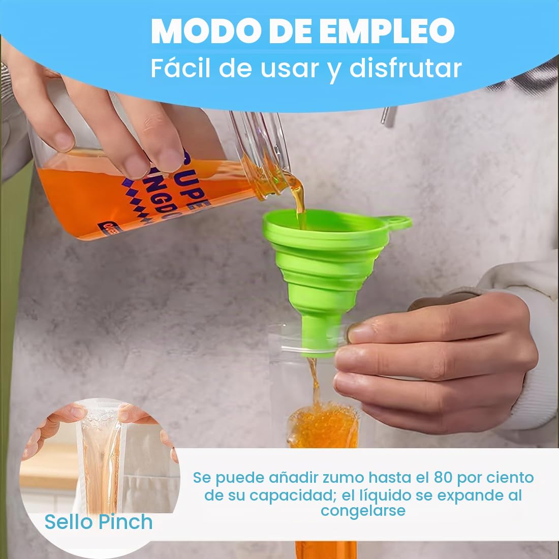 Paquete de 100 bolsas para moldes de helado, con embudo,Moldes para Helados, sin BPA,Molde para bolsas de popsicle,para Yogur,Helado,Jugo(5.5 x 28 cm)