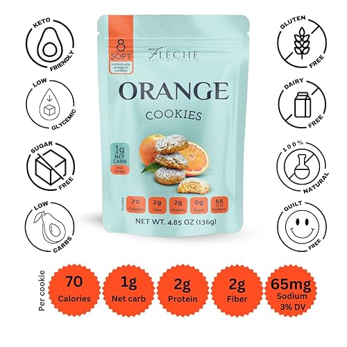 Miniatura 6 de Galletas de naranja diabéticas sin azúcar sin colesterol sin gluten y lácteos bajas en grasa Keto Diabetic Orange Cookies Fleche Healthy Treats