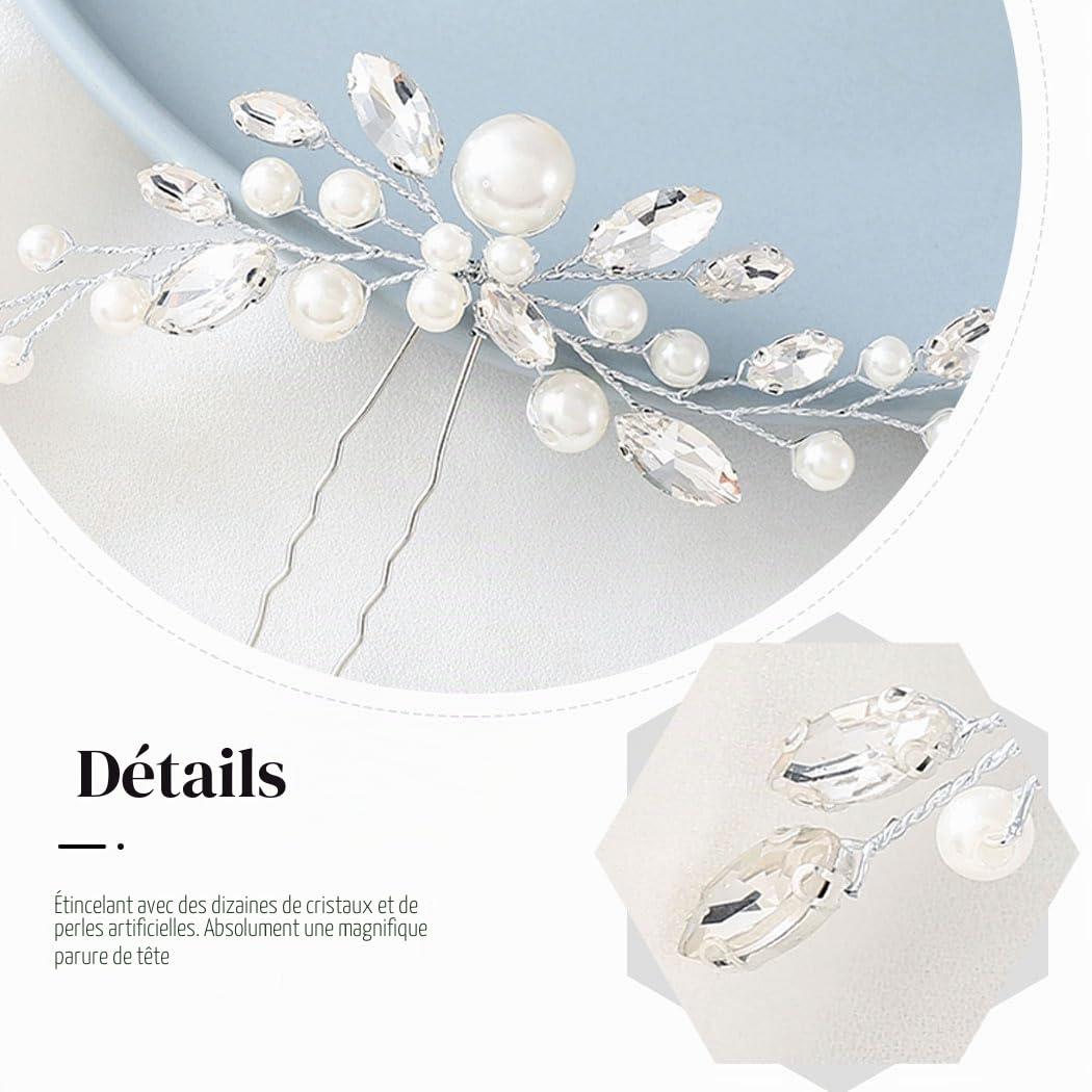 Épingles à cheveux de mariage en perles argentées barrette à cheveux en strass pour femmes